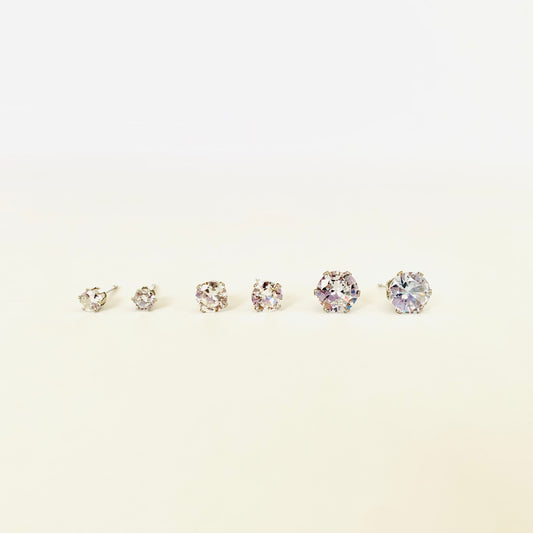 Silver Cubic Zirconia Studs Set (3 pairs - M)