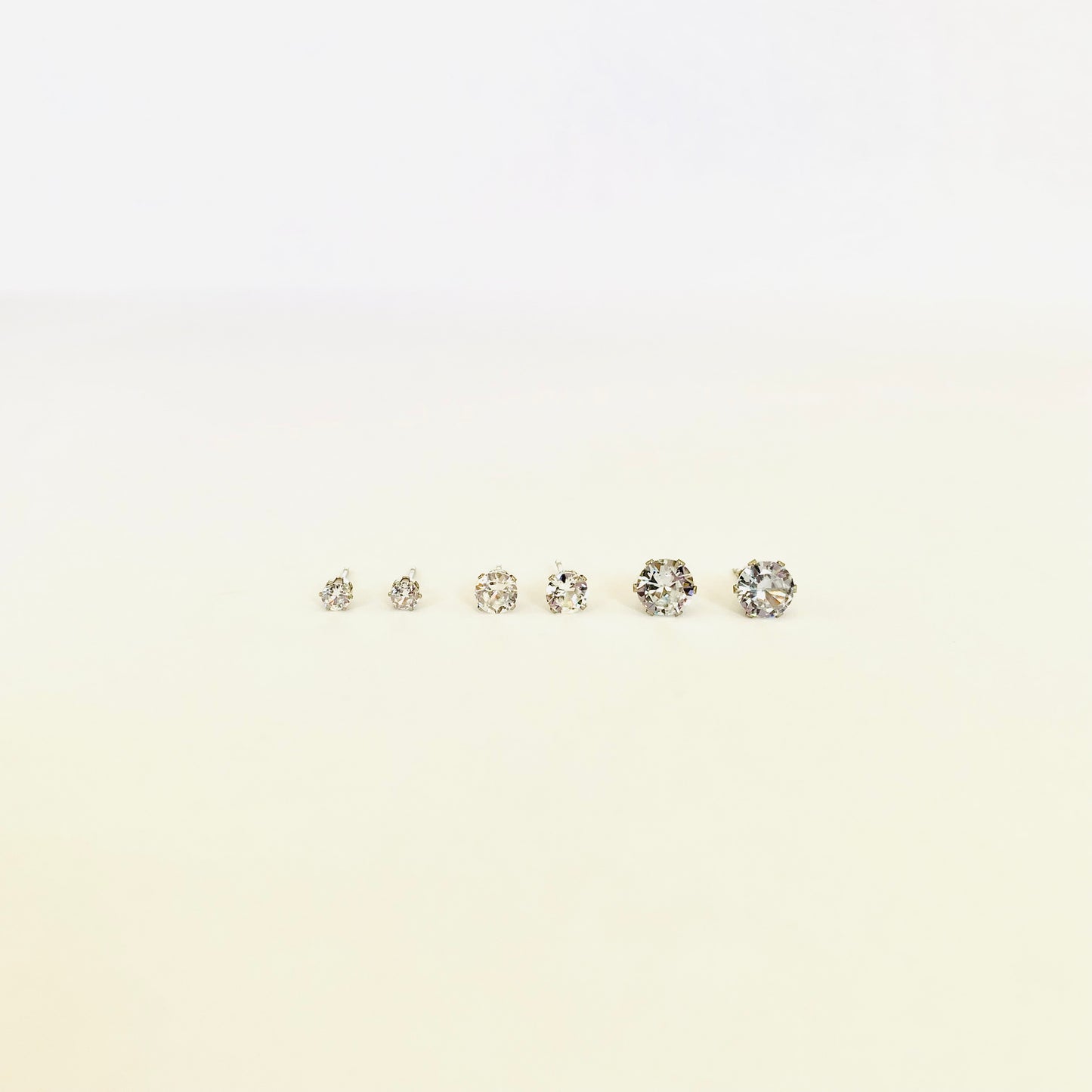 Silver Cubic Zirconia Studs Set (3 pairs - M)