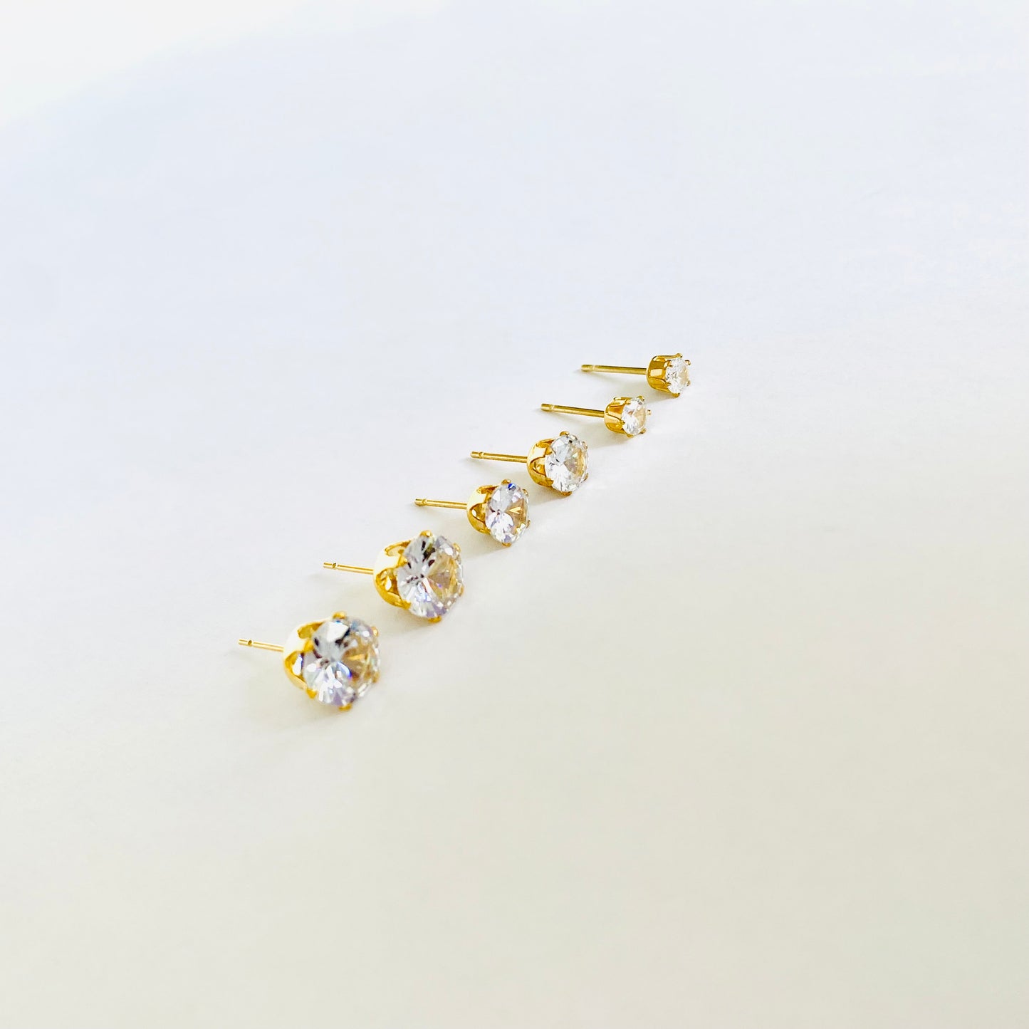 Gold Cubic Zirconia Studs Set (3 pairs - L)