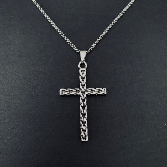 Silver Line Pattern Cross Pendant