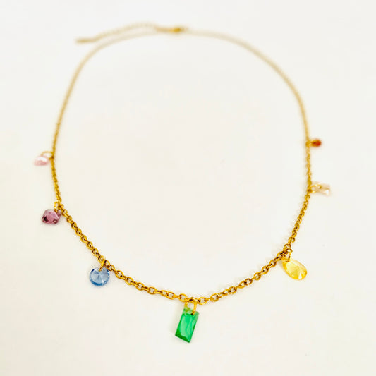 Multi-colored Gemstone Charmed Necklace