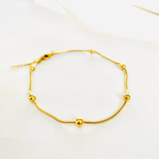 Gold Beaded Snake Chain Anklet