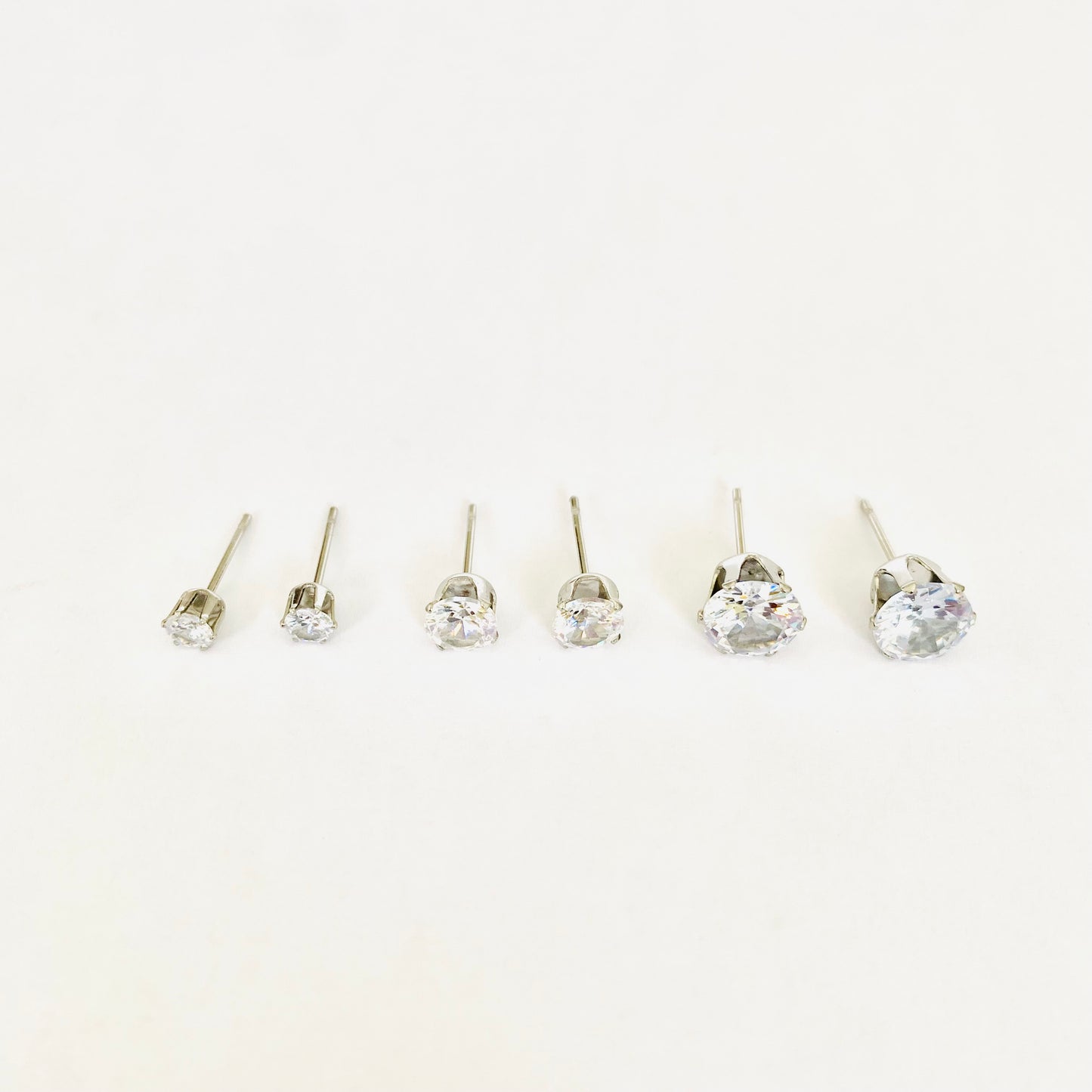 Silver Cubic Zirconia Studs Set (3 pairs - M)