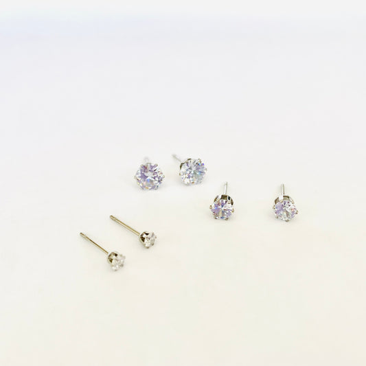 Silver Cubic Zirconia Studs Set (3 pairs - L)