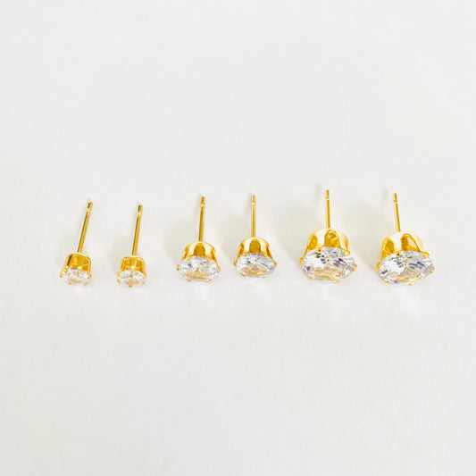 Gold Cubic Zirconia Studs Set (3 pairs - L)
