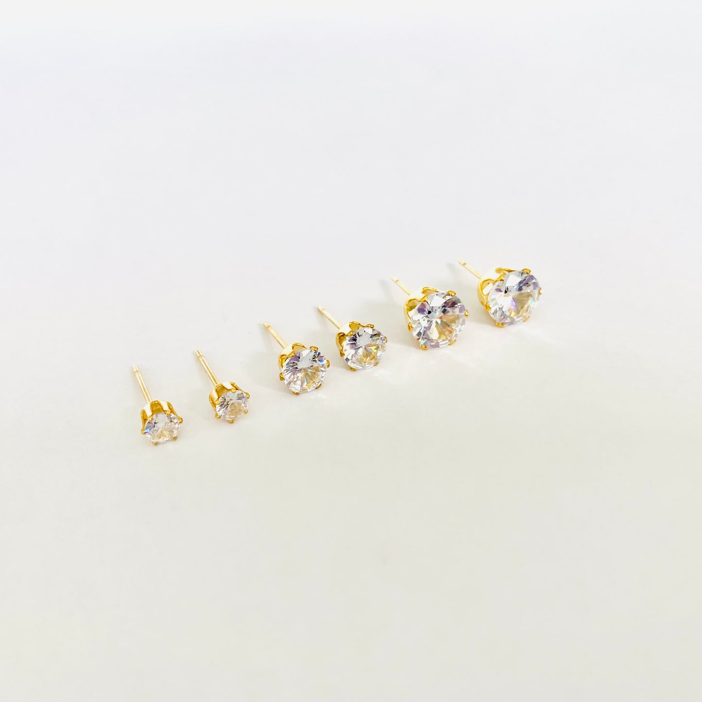 Gold Cubic Zirconia Studs Set (3 pairs - L)