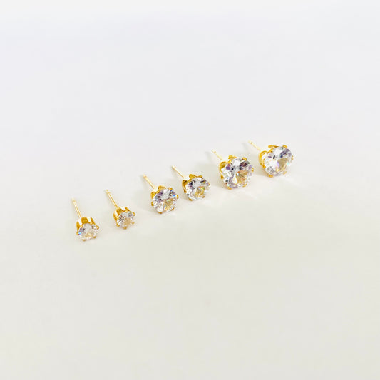 Gold Cubic Zirconia Studs Set (3 pairs - L)
