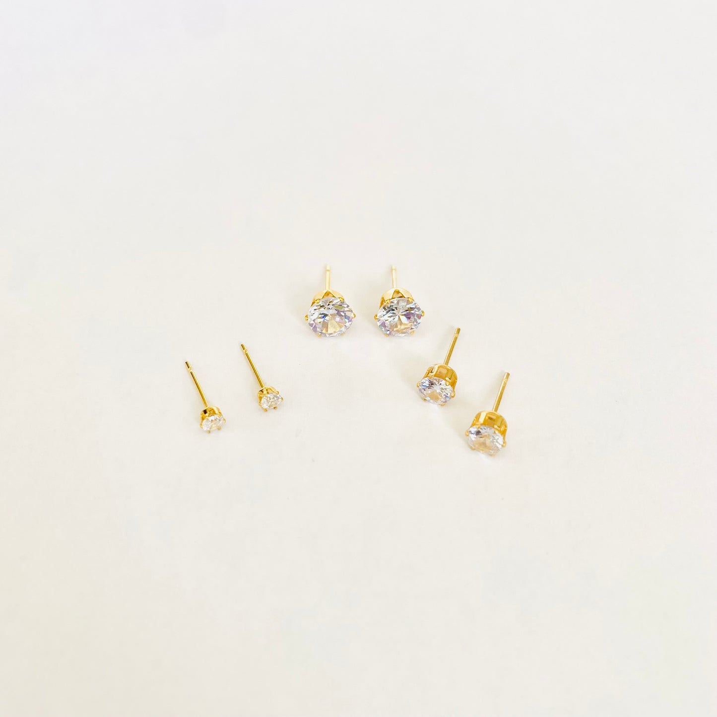 Gold Cubic Zirconia Studs Set (3 pairs - M)