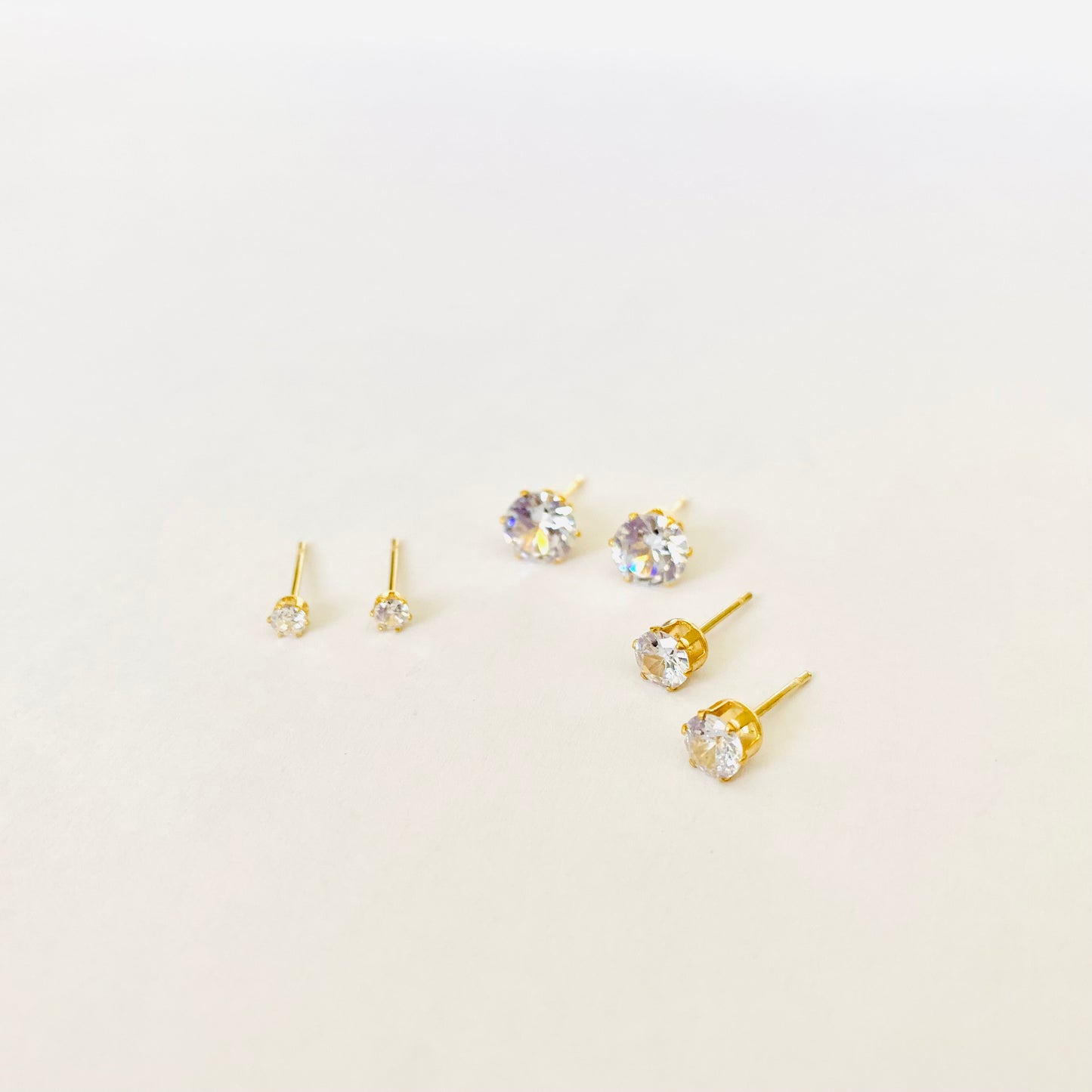 Gold Cubic Zirconia Studs Set (3 pairs - M)