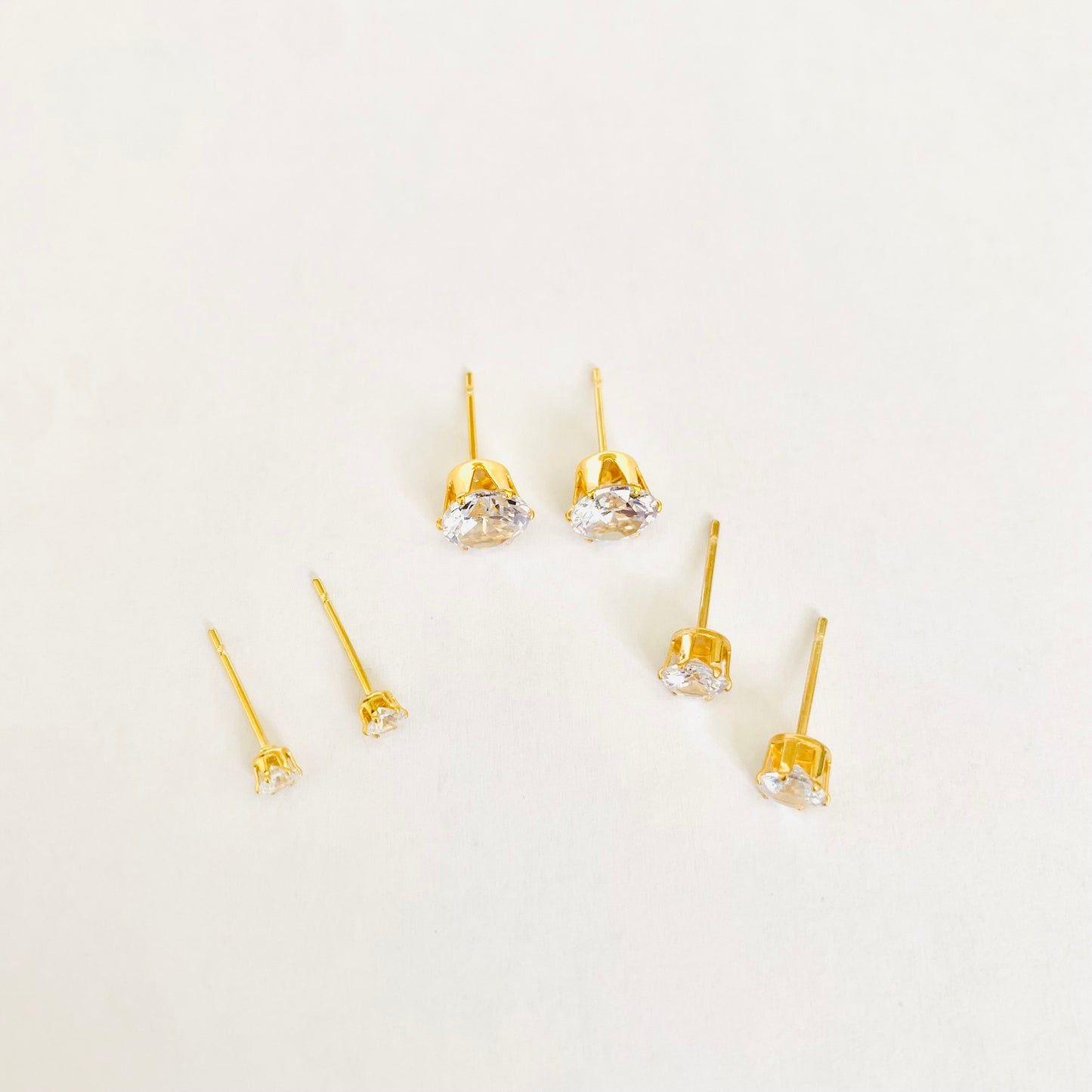 Gold Cubic Zirconia Studs Set (3 pairs - M)