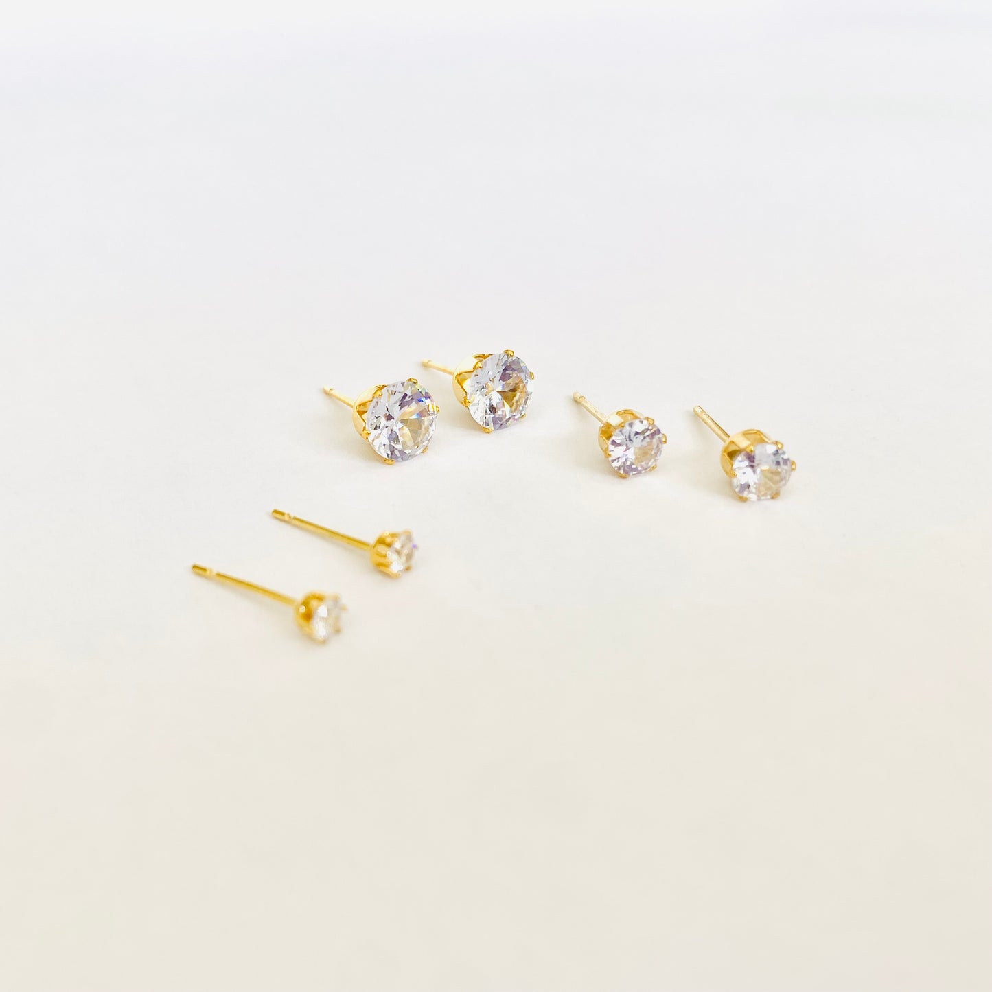 Gold Cubic Zirconia Studs Set (3 pairs - M)