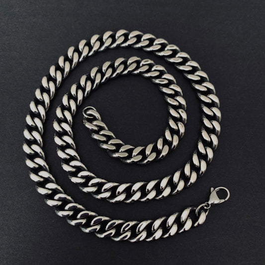 Retro Silver  Cuban Link Chain Necklace